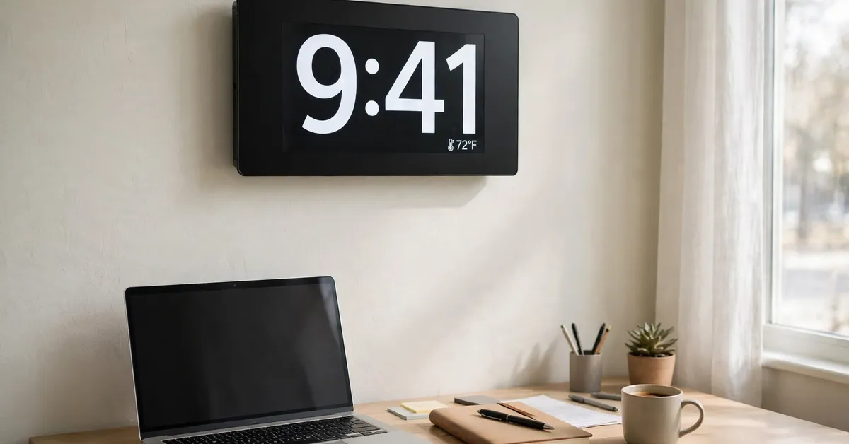 What is the WallarGe atomic clock - self-setting digital wall clock with large digits in a bright living room