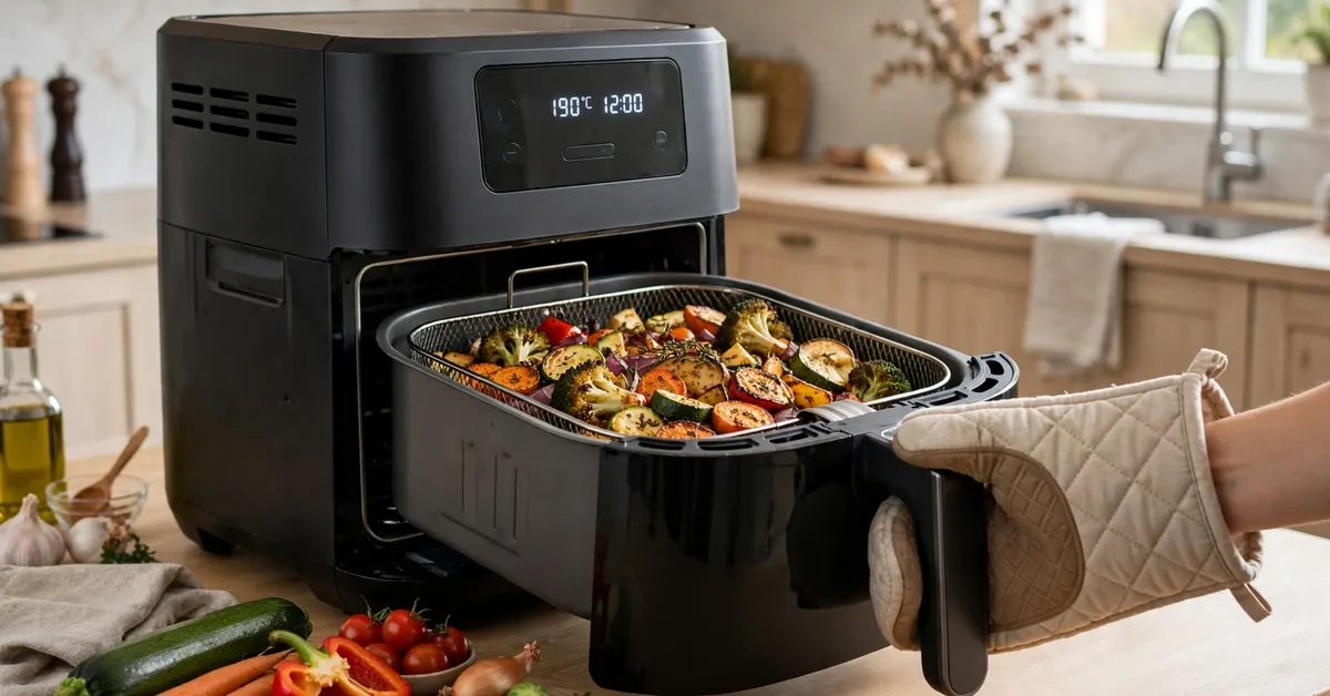 COSORI TurboBlaze air fryer basket with food