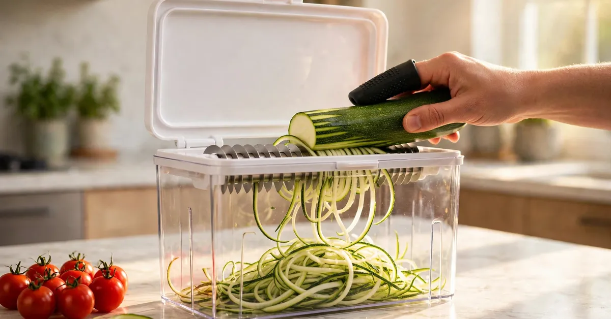 Fullstar vegetable chopper spiralizer blade making zucchini ribbons with finger guard Fullstar vegetable chopper spiralizer blade making zucchini ribbons with finger guard