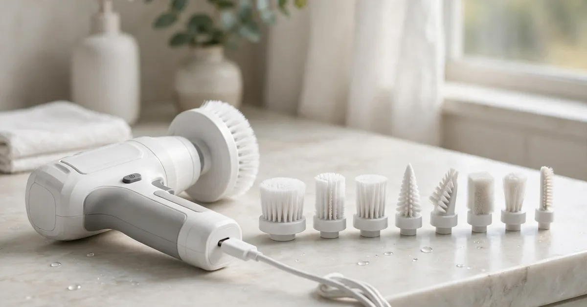 Leebein electric spin scrubber brush heads — flat, corner, dome, cloth and sponge Leebein electric spin scrubber brush heads — flat, corner, dome, cloth and sponge
