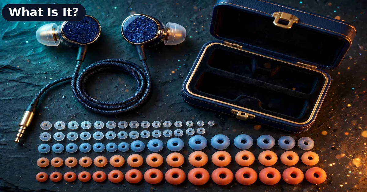 QoA Ryusei earphones with carrying case and eartips in a flat lay for this QoA Ryusei review
