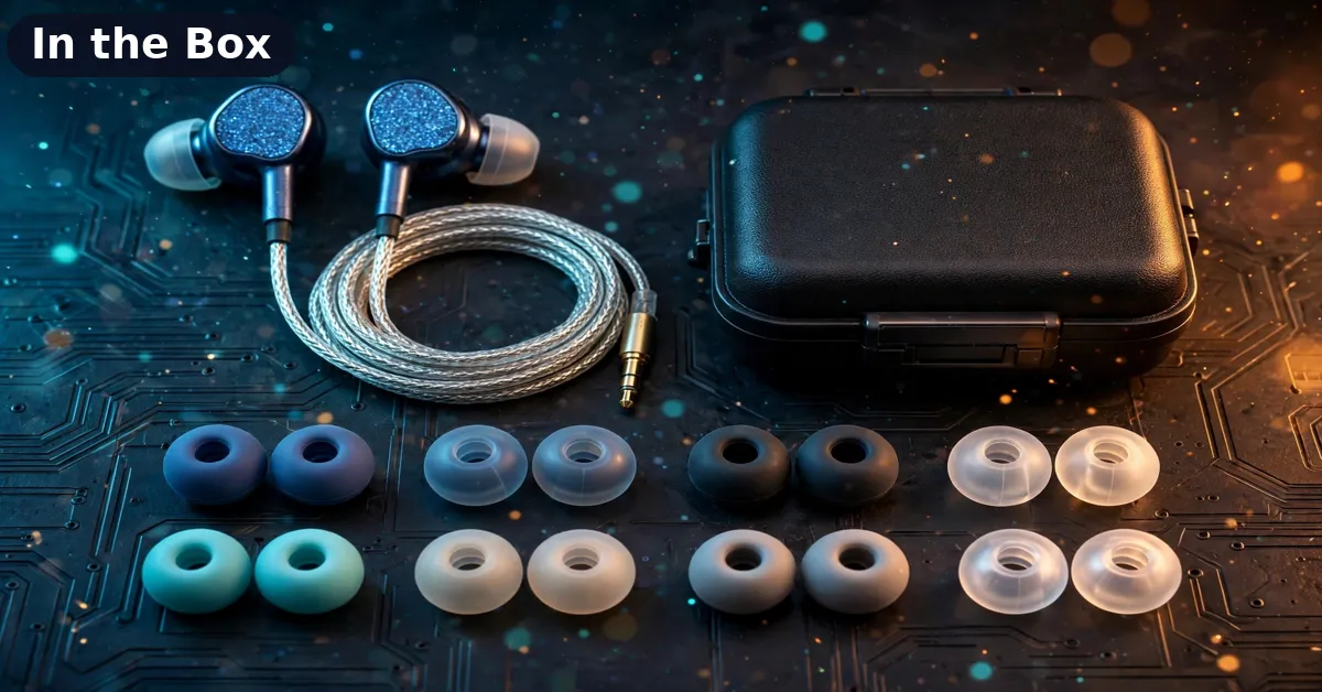 Everything in the QoA Ryusei box including Final Audio Type E eartips and premium case
