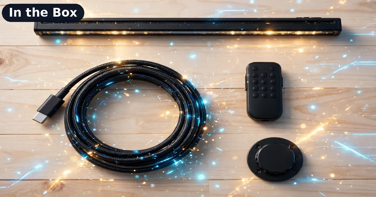 seediq Picture Light Box Contents seediq picture light box contents with the light bar, USB-C cable, remote and base plate