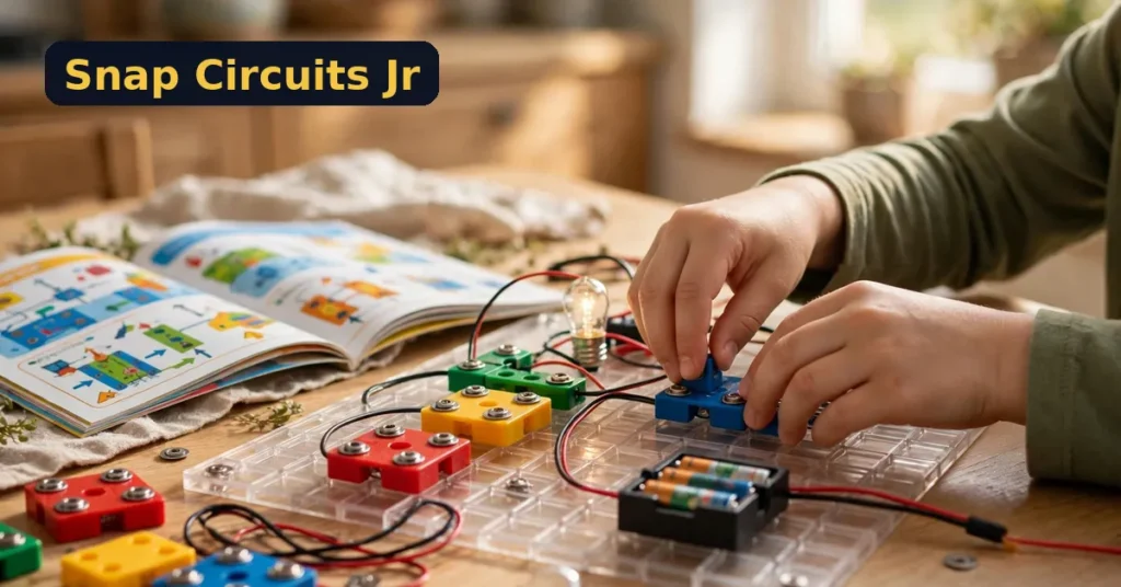 Snap Circuits Jr review - SC-100 electronics kit with snap parts on a grid