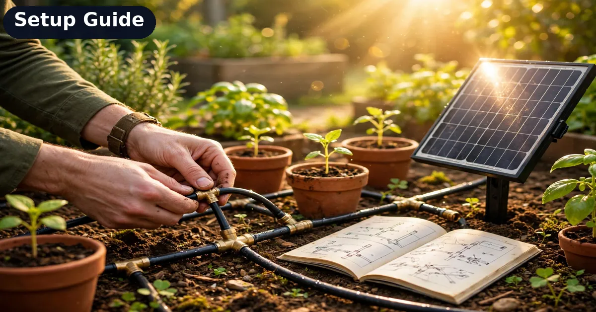 Solar drip irrigation kit setup guide bonus Setting up the solar drip irrigation kit — bonus setup guide illustration