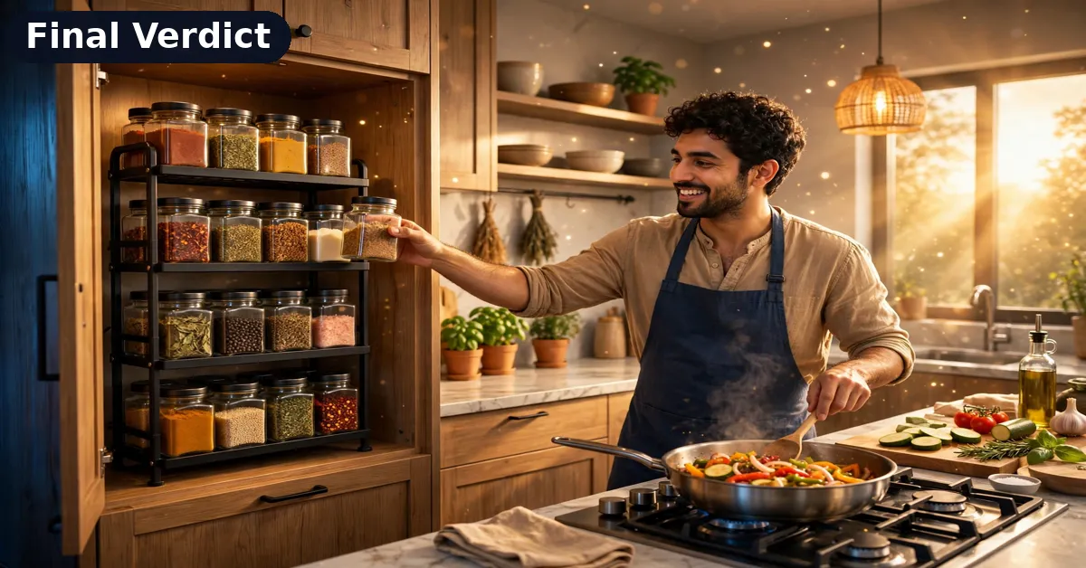 SucceBuy Spice Rack Verdict Organized kitchen cabinet with the SucceBuy spice rack organizer in this review verdict