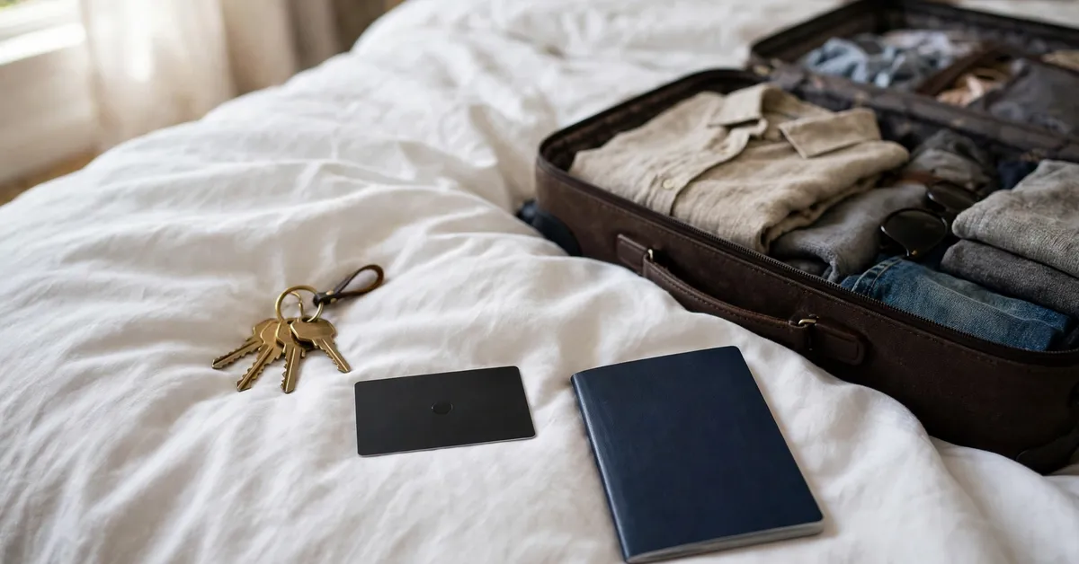 UGREEN Wallet Finder bluetooth tracker card for travel UGREEN Wallet Finder bluetooth tracker card next to a passport and keys for travel